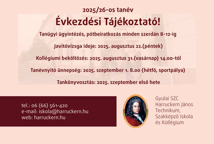Évkezdési Tájékoztató!