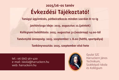 Évkezdési Tájékoztató!